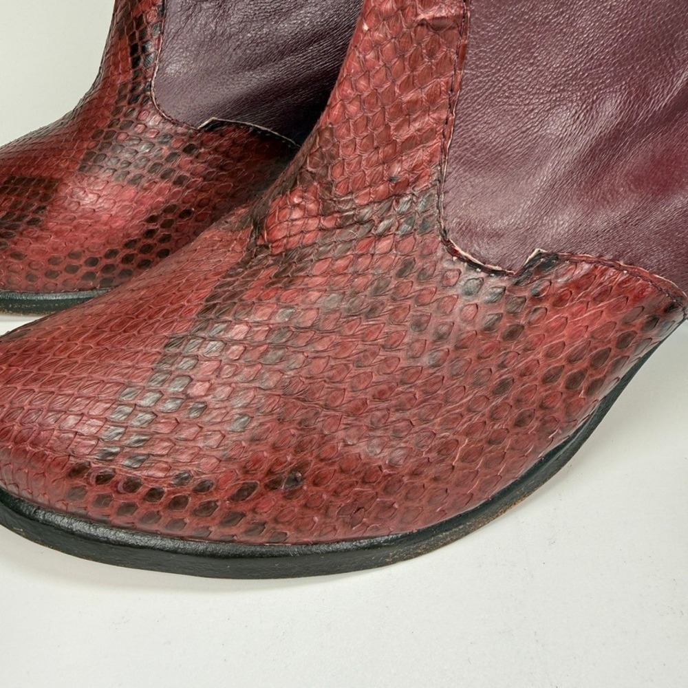 VEARI Genuine Python Snakeskin Ankle Boots Burgundy Red Leather Mexico Sz 10. - Picture 6 of 12